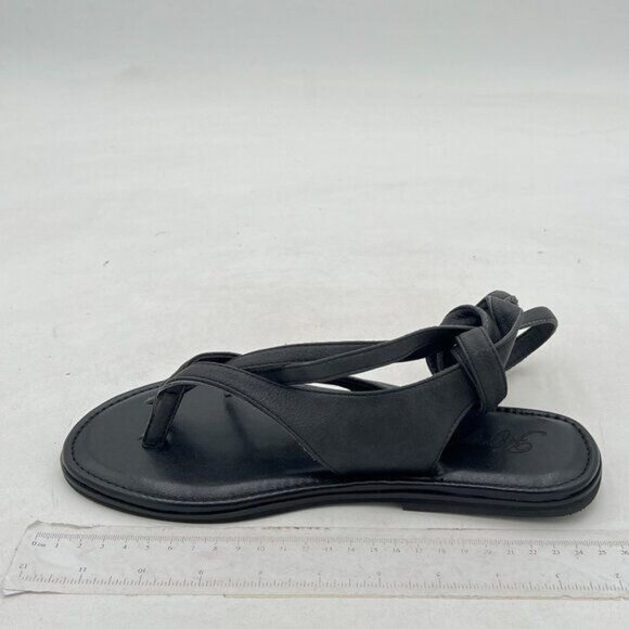 FOWT Black Split Round Toe Sandals Lace up Strappy Soft Flip Flop Casual Flats - Picture 2 of 8